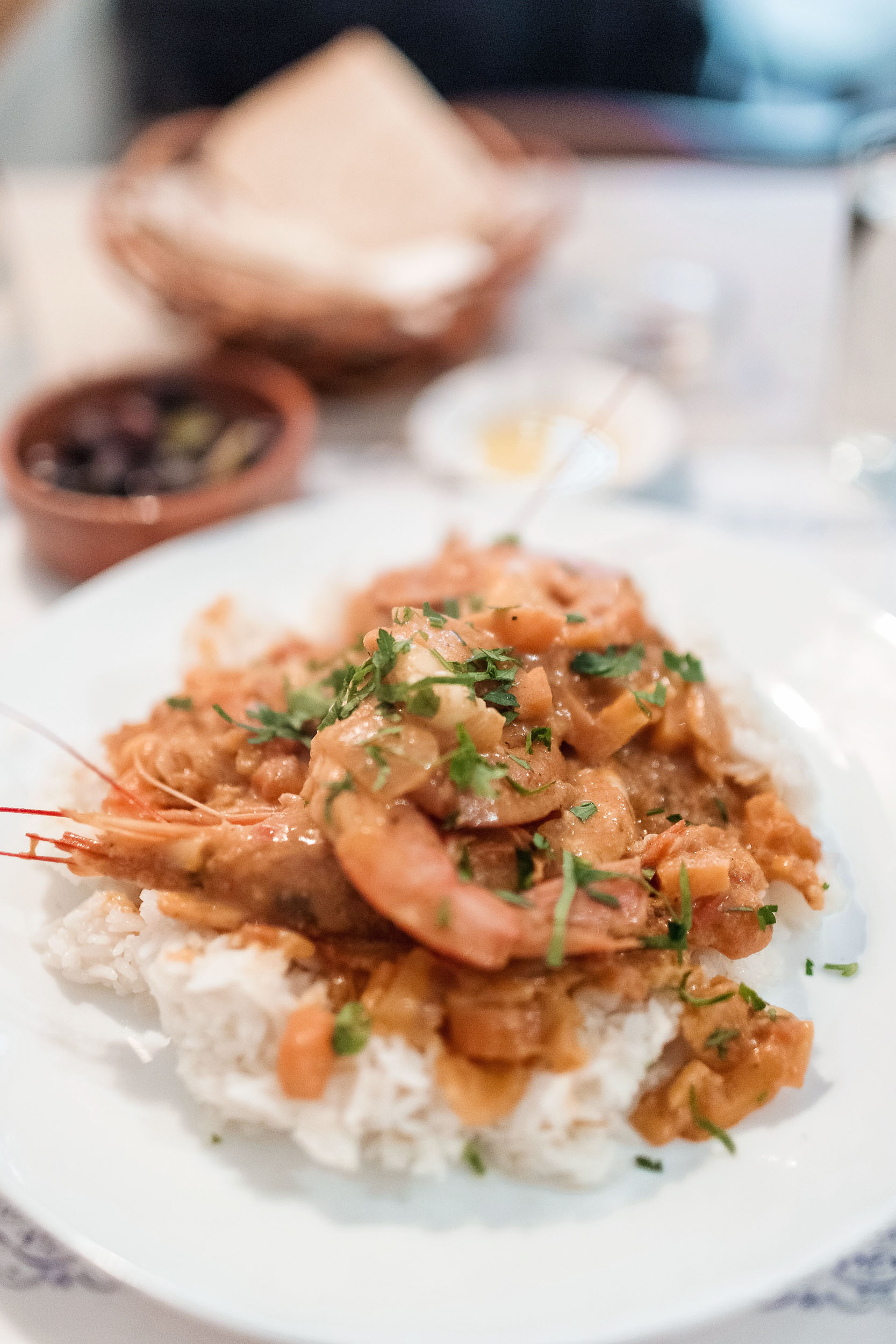 A Portuguese shrimp curry over rice from Taberna da Rua das Flores in Lisbon