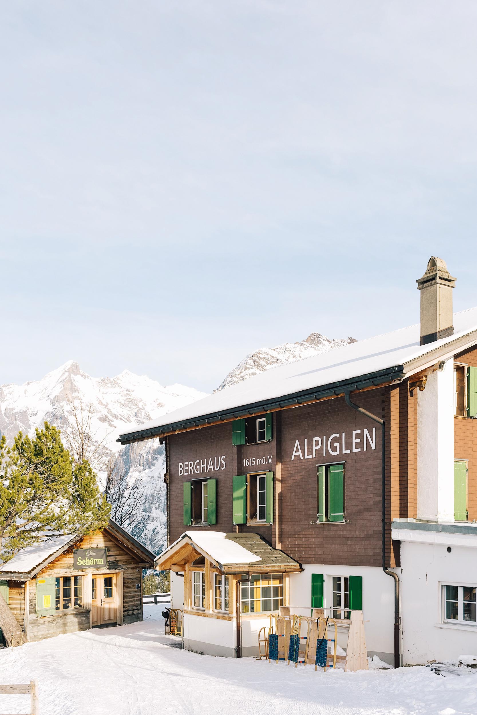 Berghaus Alpiglen, the perfect place to stop for a beer or some gluhwein while sledging the Eiger Run