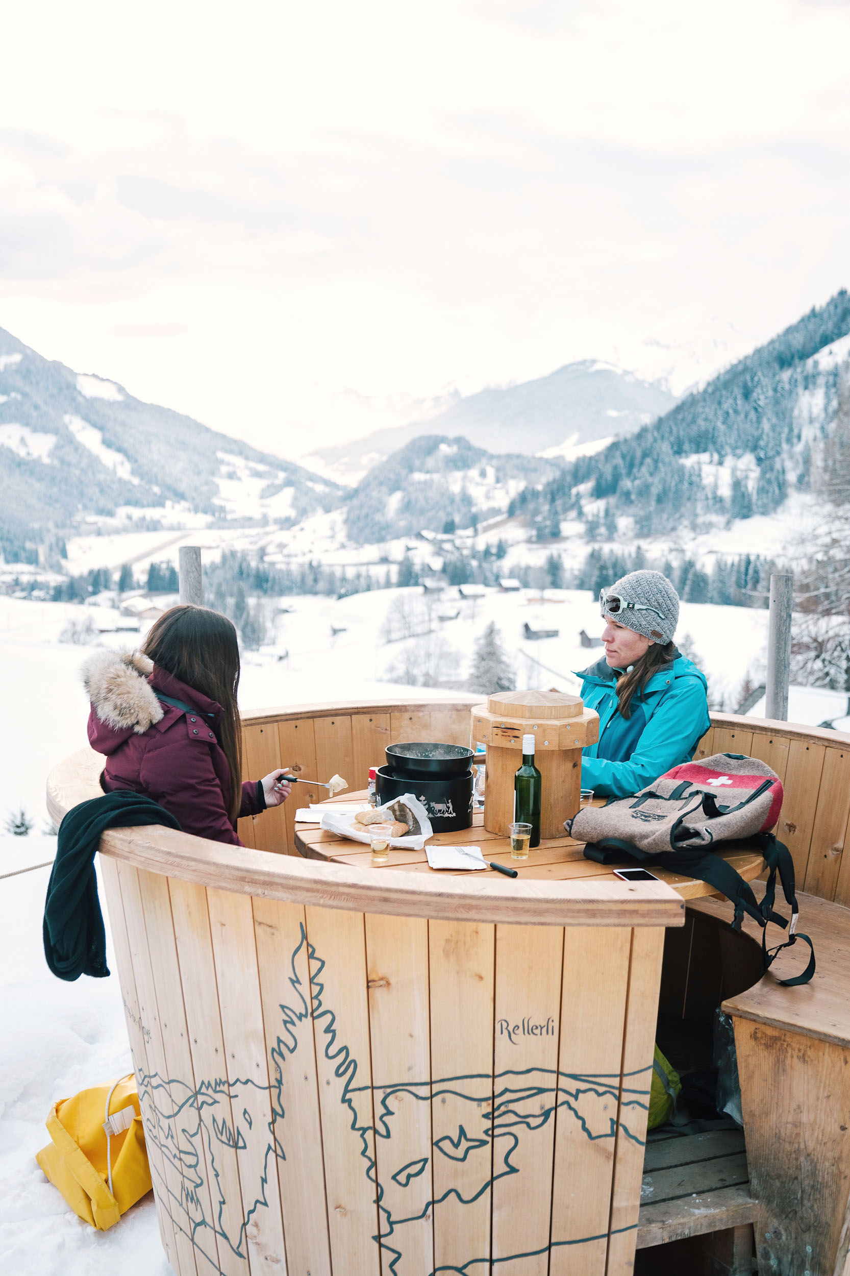 Gstaad is home to three large fondue pots, each with room for up to eight people, and one specially designed hut which also fits up to 8.