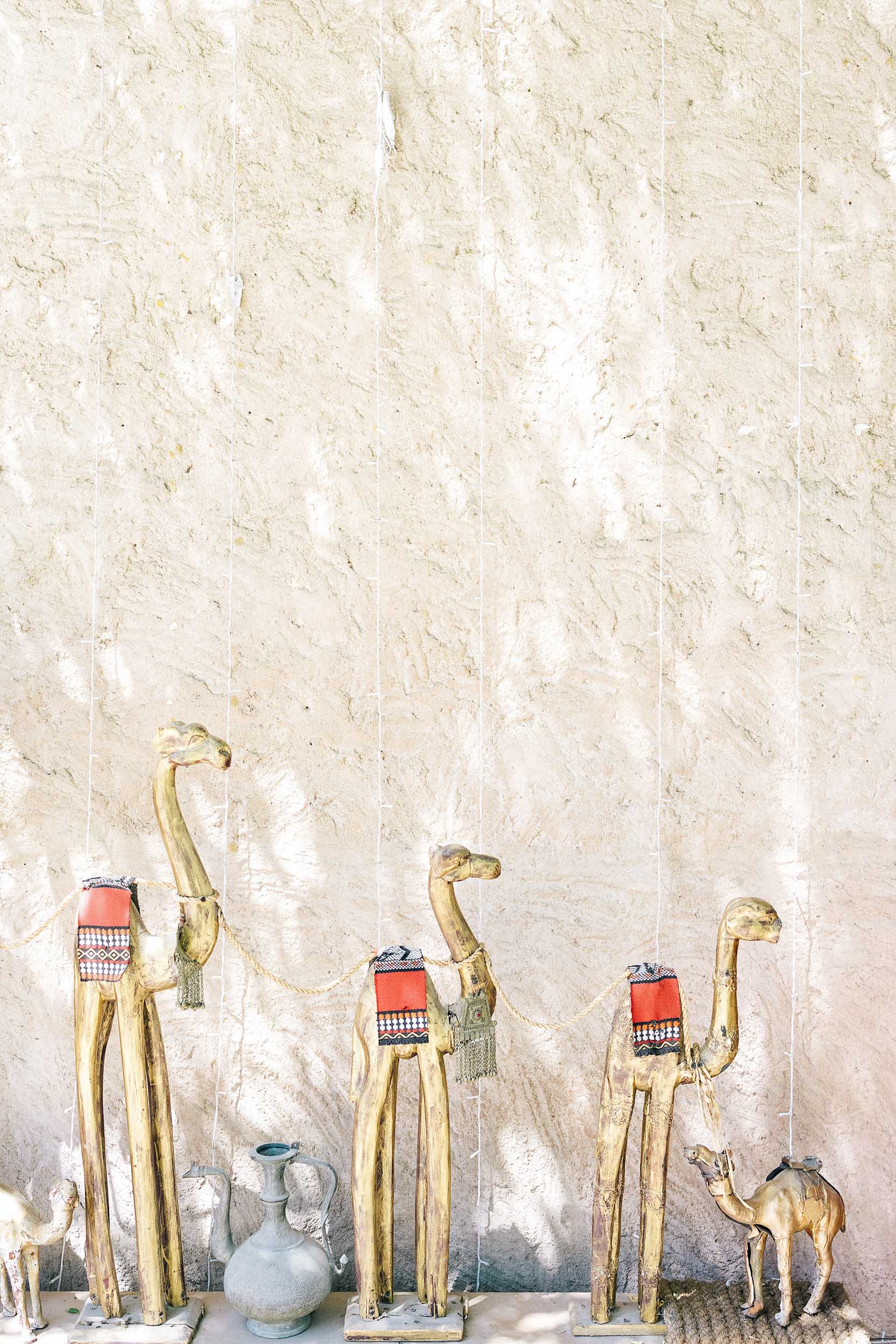 Golden camels outside the Arabian Tea House