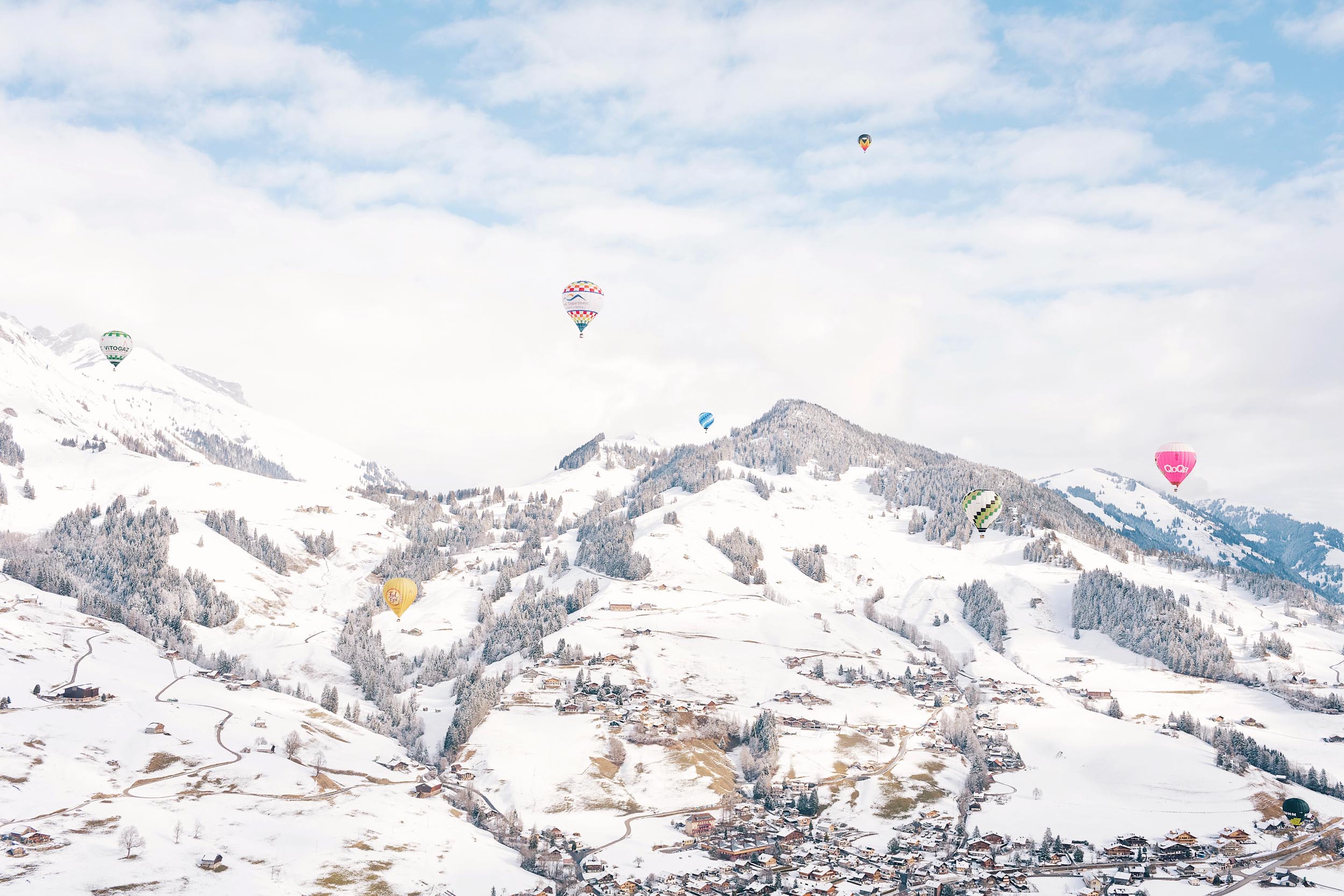 A winter hot air balloon ride in Switzerland