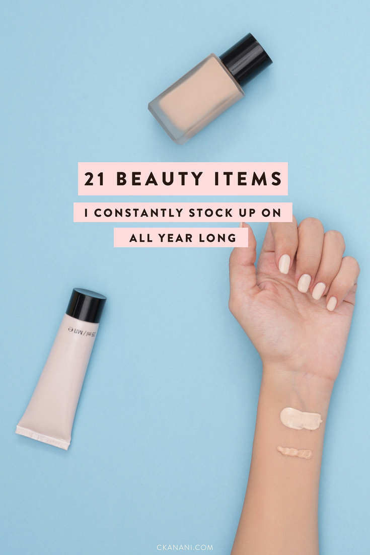 21 beauty items I constantly stock up on all year long! My favorite makeup, skincare, and haircare items. #beauty #skincare #makeup #sephora