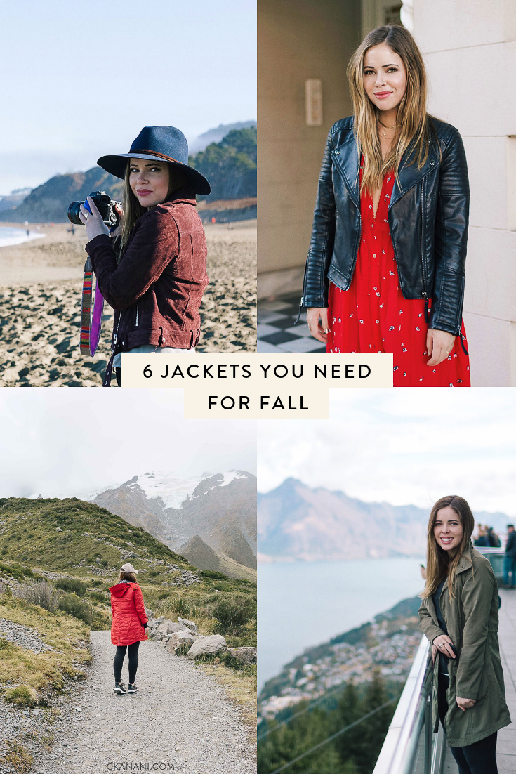 Fall is here in full force and with that comes dropping temps and gloomier days. Here are 6 jackets you need this autumn. #fashion #fallfashion #jackets #travel