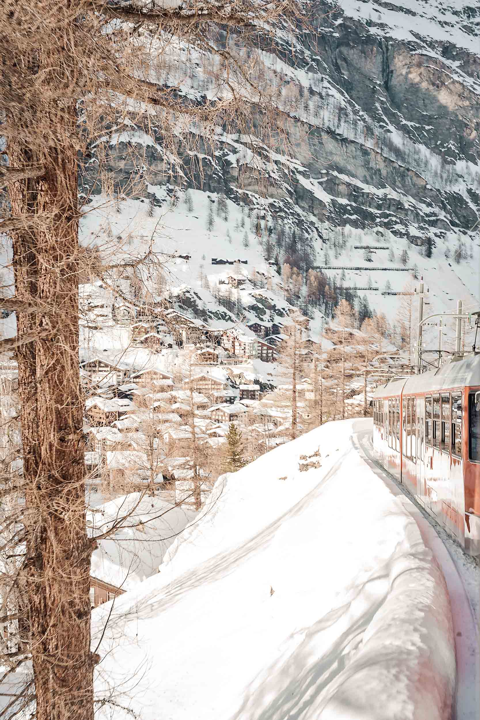 The beautiful train ride from Zermatt up to the mountains