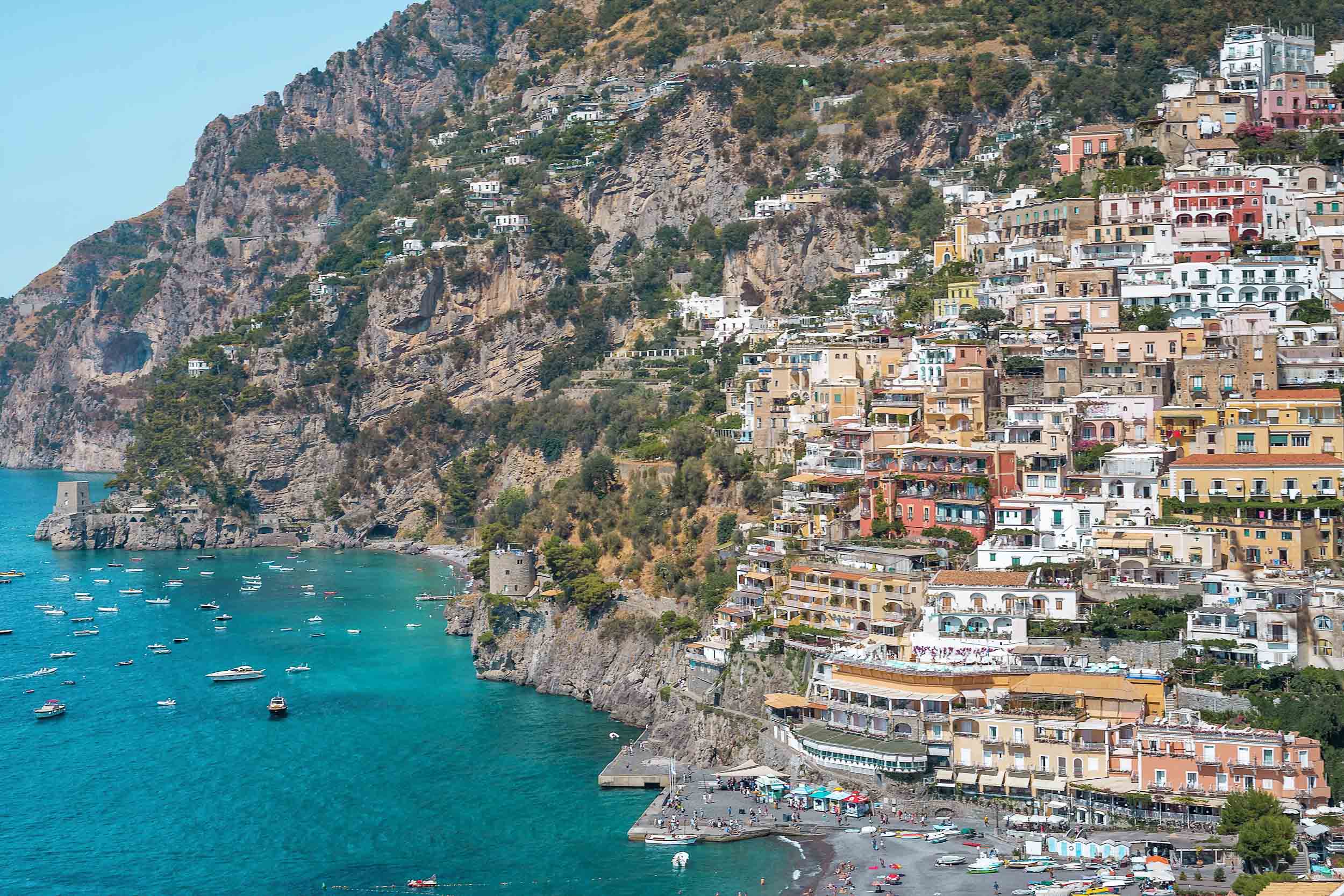 How to get to Positano via ferry or cab from Naples or Salerno