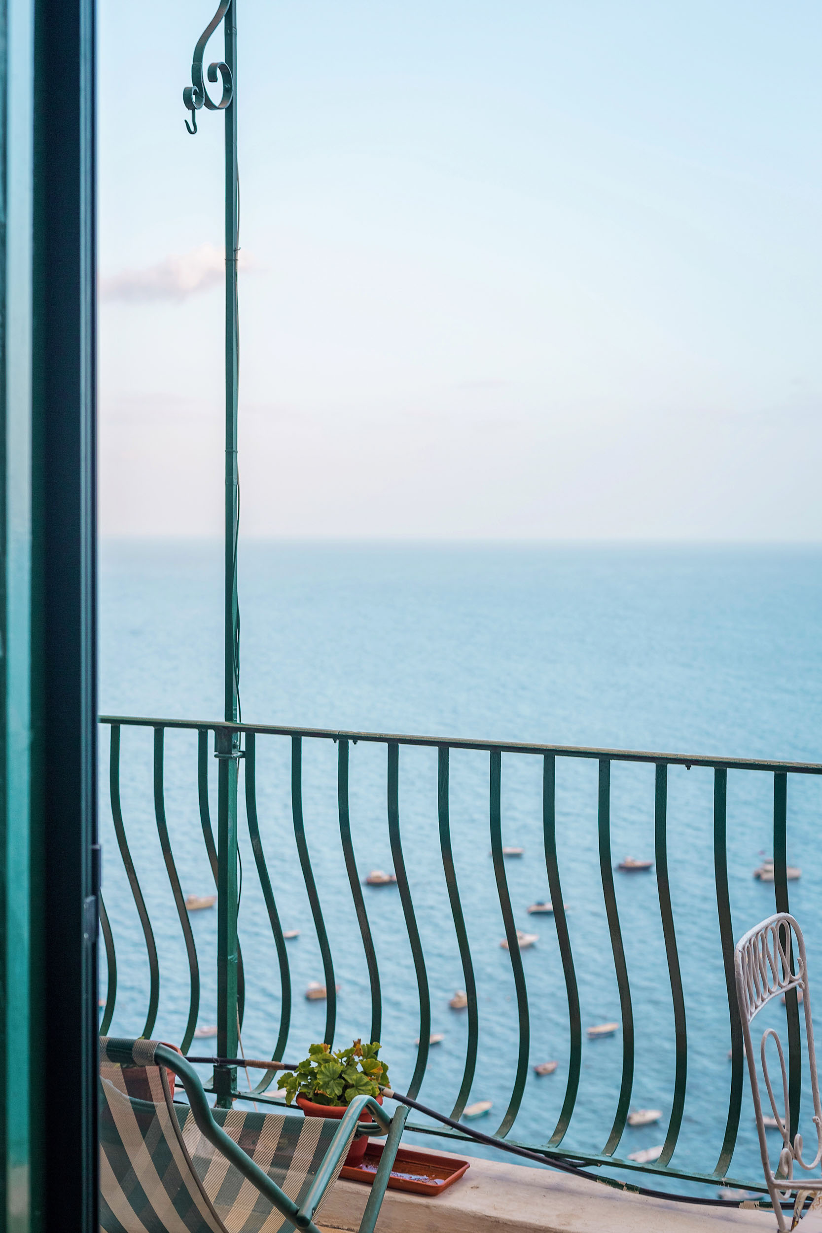 A hotel room balcony in Positano, Amalfi Coast, Italy