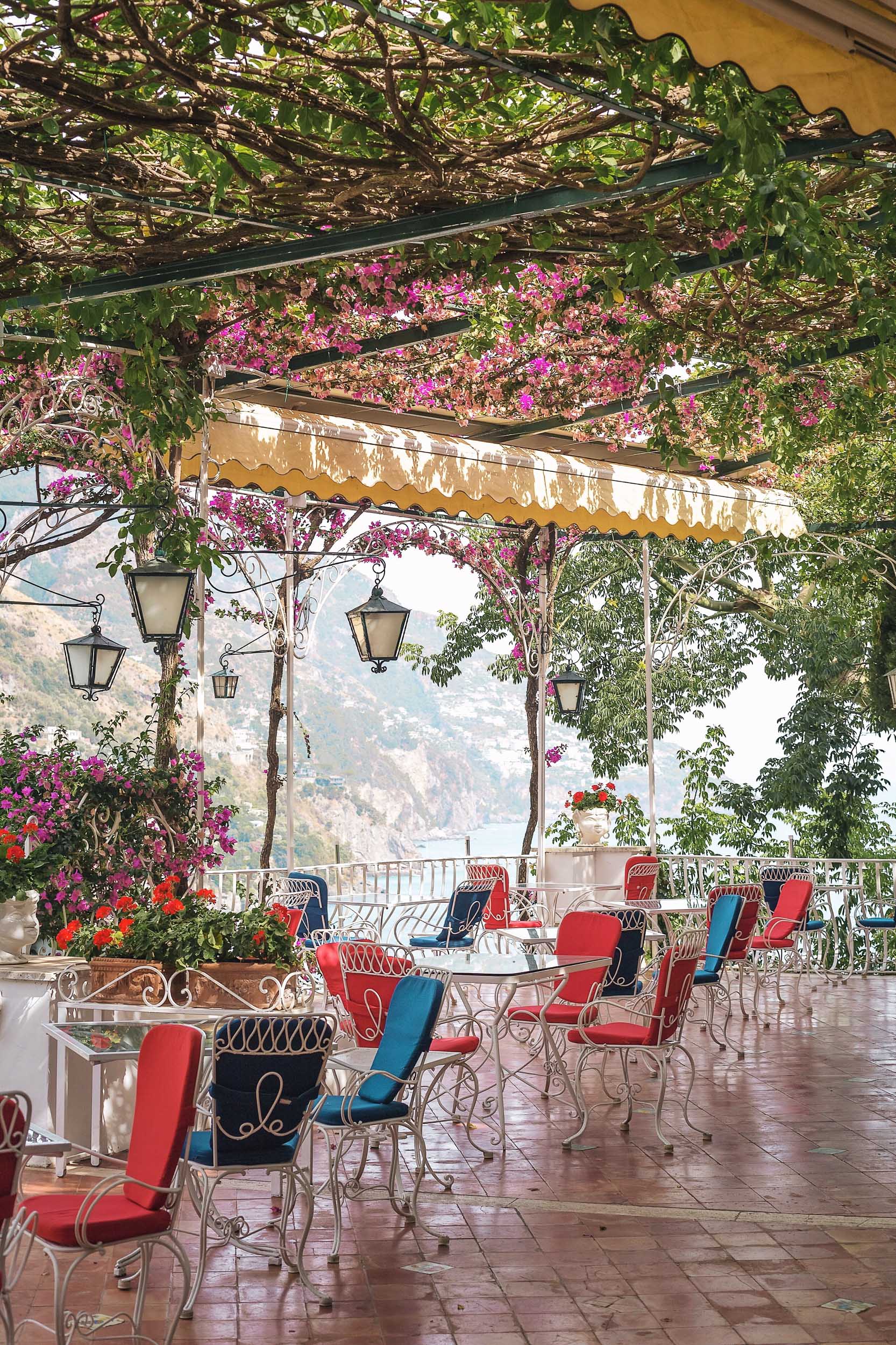 The most beautiful place to grab a meal or a drink in Positano: Il Tridente at Hotel Poseidon