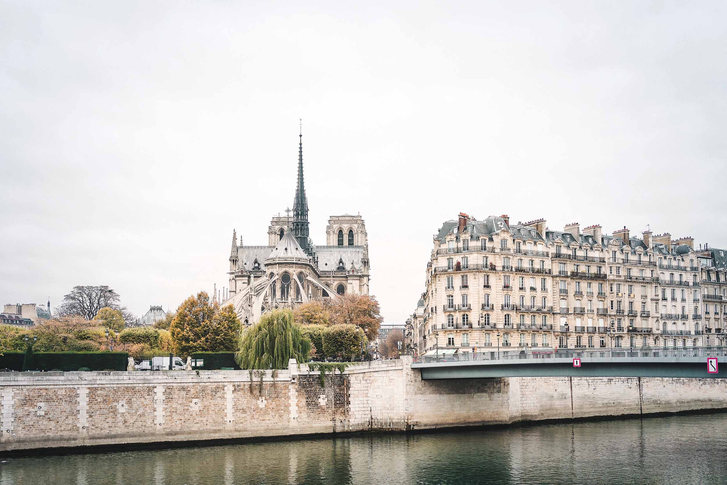 The perfect Paris itinerary: A view of Notre Dame from near Cafe St. Regis in Paris, France