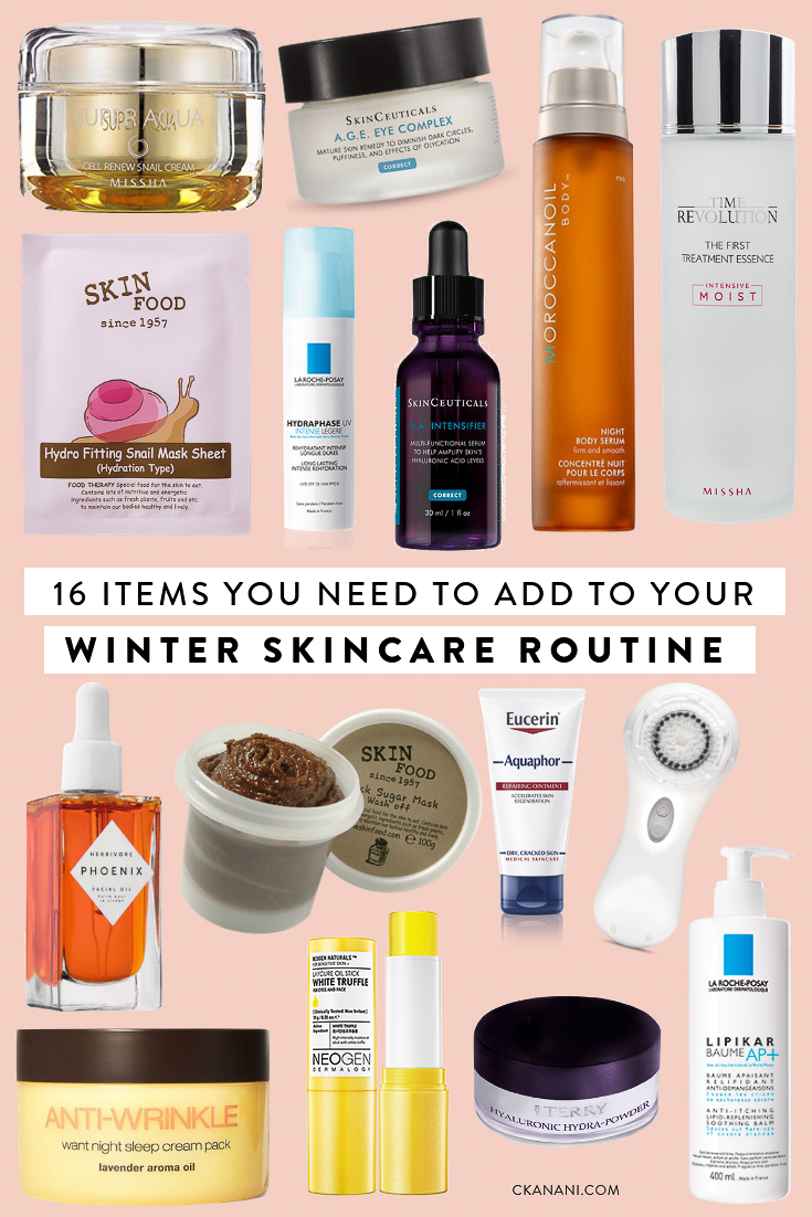 16 items you must add to your winter skincare routine to combat dry, dehydrated skin issues! The best face oil, serum, eye cream, masks, exfoliants, body lotion, and more. #skincare #winter #beauty