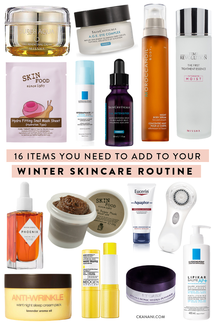 16 items you must add to your winter skincare routine to combat dry, dehydrated skin issues! The best face oil, serum, eye cream, masks, exfoliants, body lotion, and more. #skincare #winter #beauty