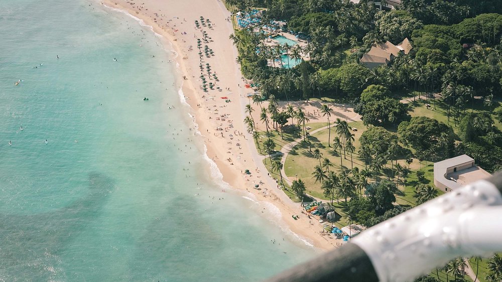 Views of Waikiki from a doors off helicopter