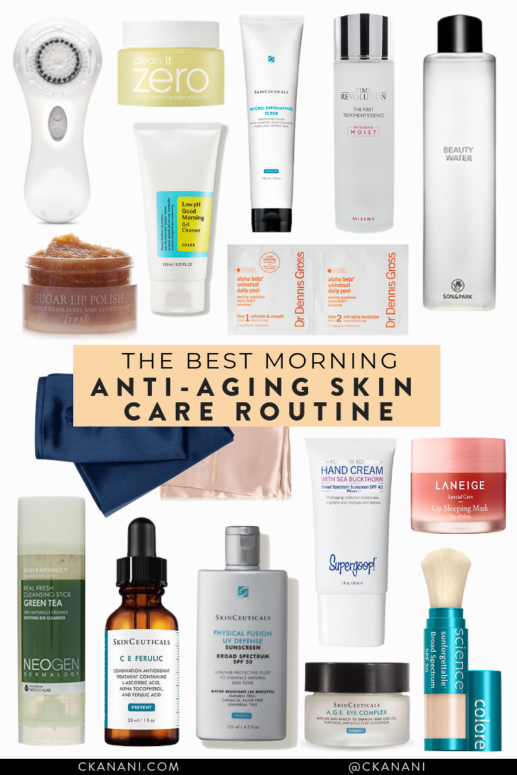 The best morning anti aging skin care routine. All of the best skin care products to look young and glowy forever. #skincareroutine #skincaretips #antiaging #antiagingskincare #skincareroutineproducts