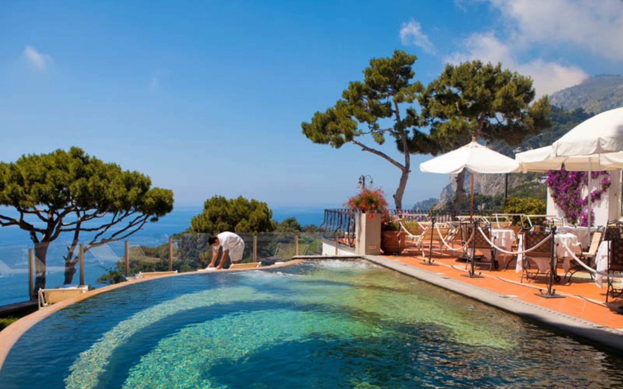 The infinity pool with sea views at Casa Morgano, one of the best luxury hotels in Capri