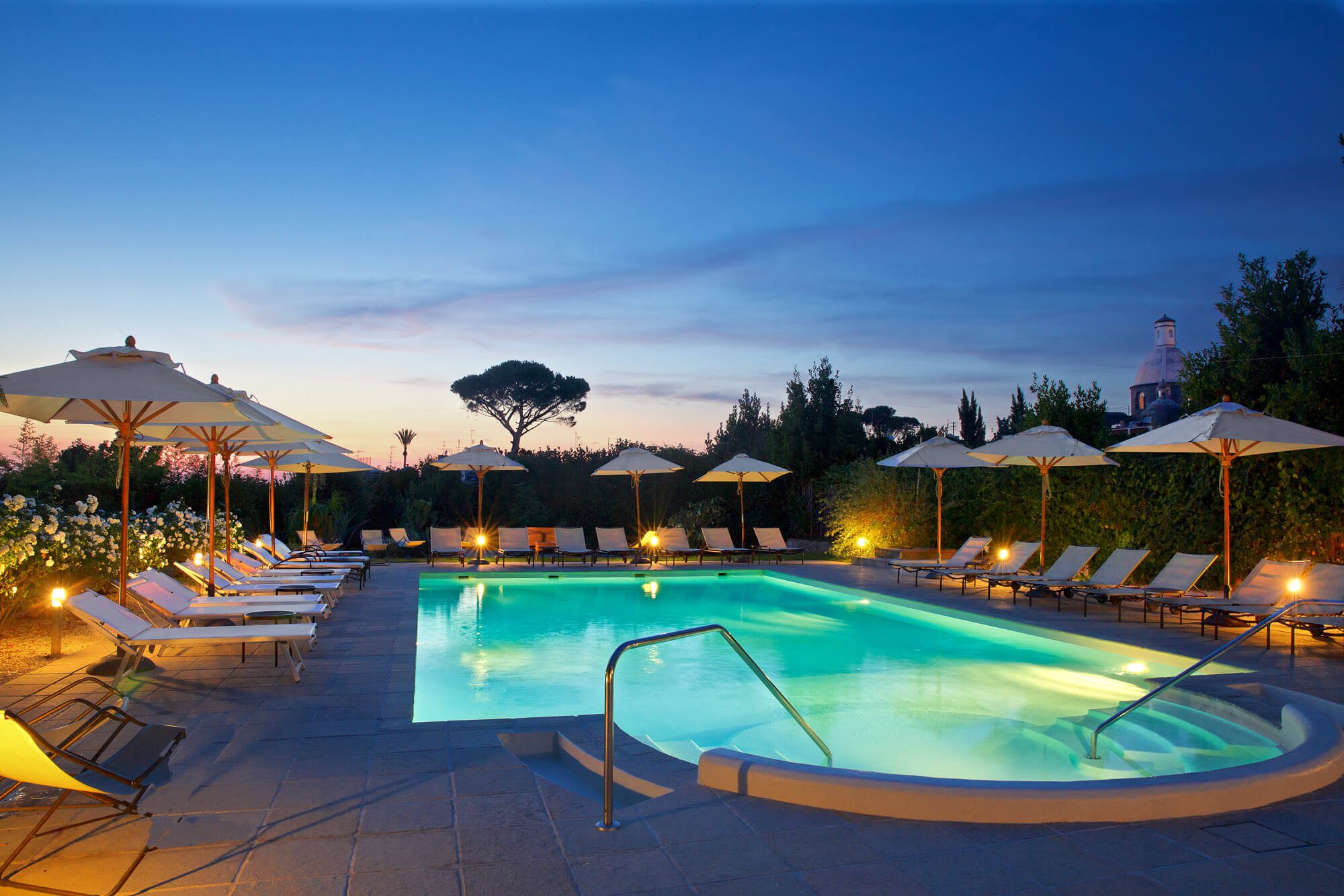 Nighttime pool views at Casa Mariantonia