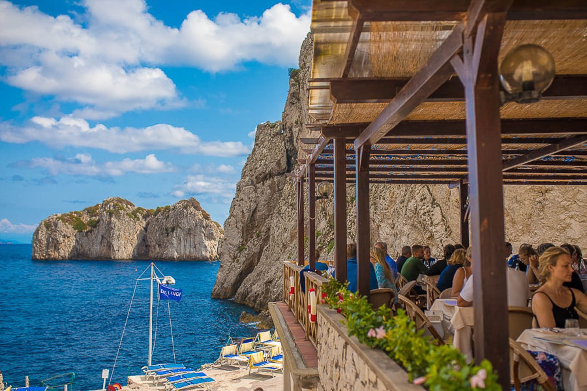 Restaurant views from Da Luigi ai Faraglioni, one of the best beach clubs in Capri