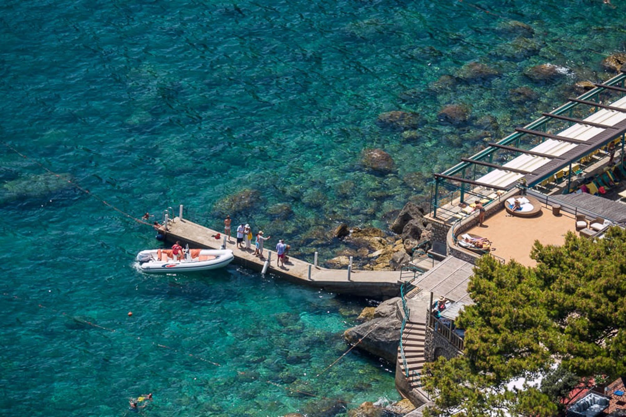 La Canzone del Mare, a Capri beach club, is the largest of the beach clubs Capri