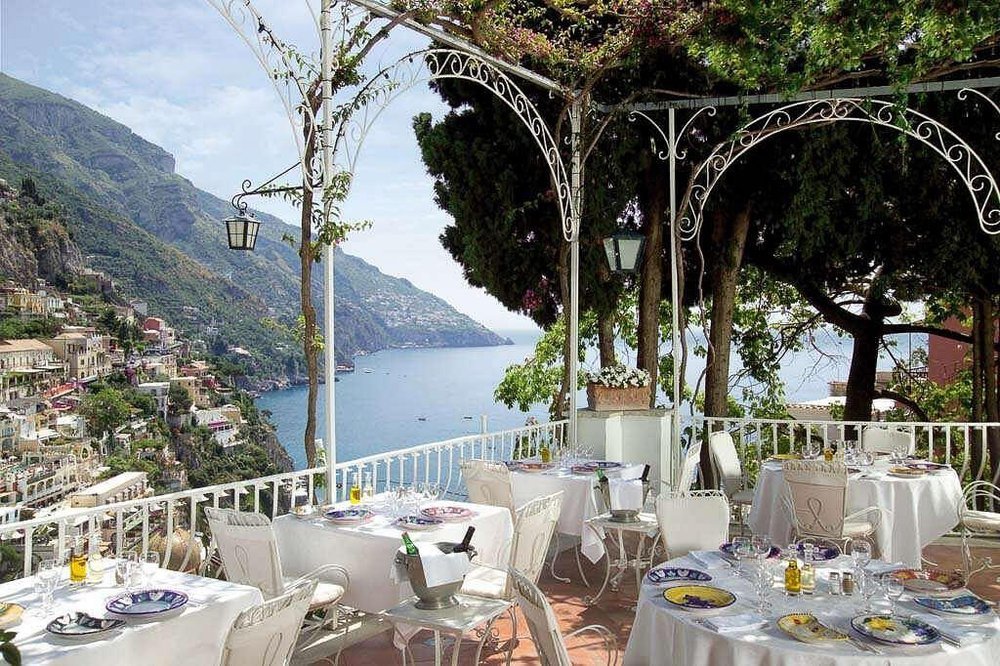 Positano and seaviews from the terrace at Il Tridente, a fantastic Positano restaurant