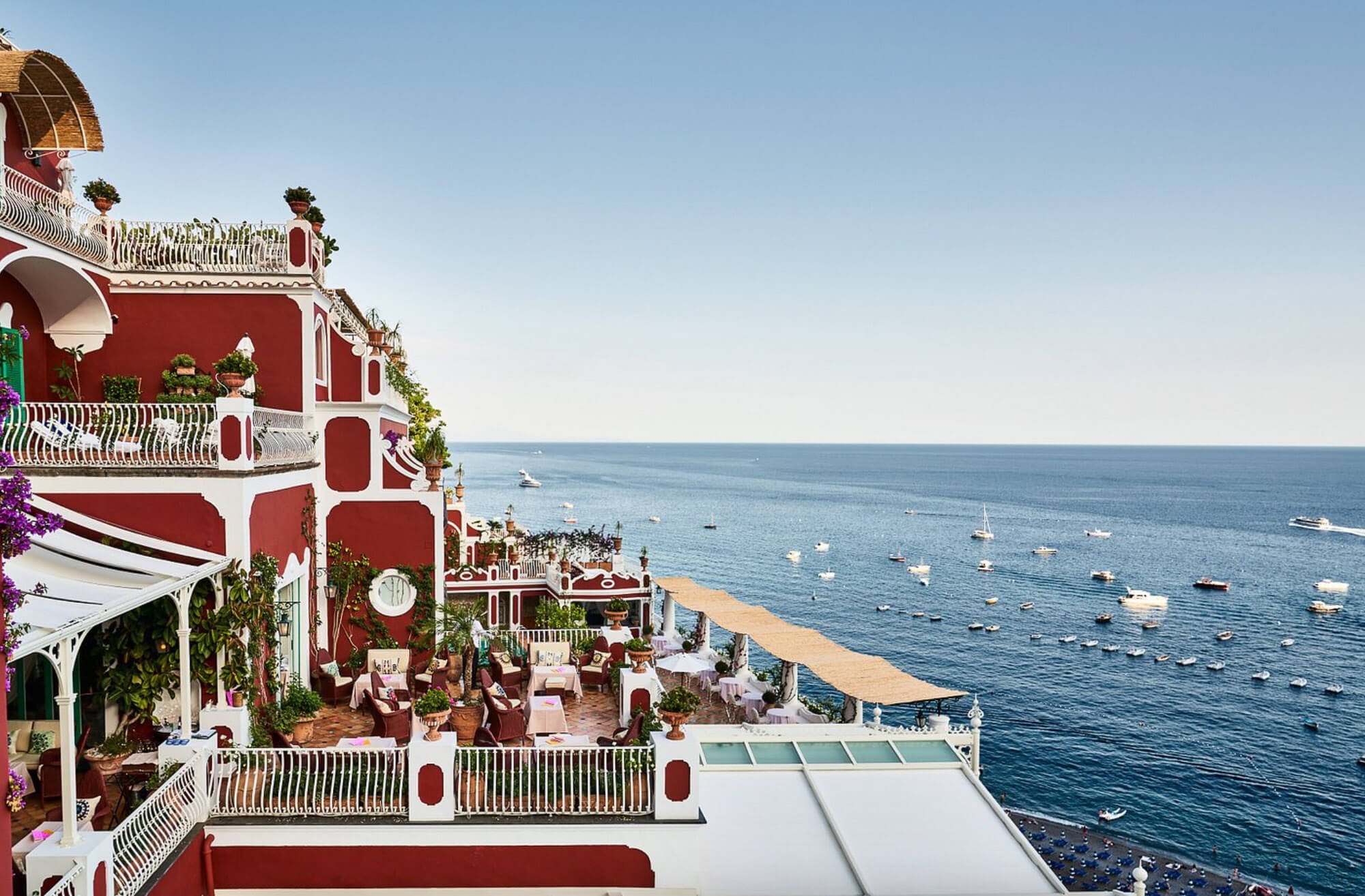 Views of Aldo’s Cocktail Bar and Seafood Grill at Le Sirenuse in Positano and the sea