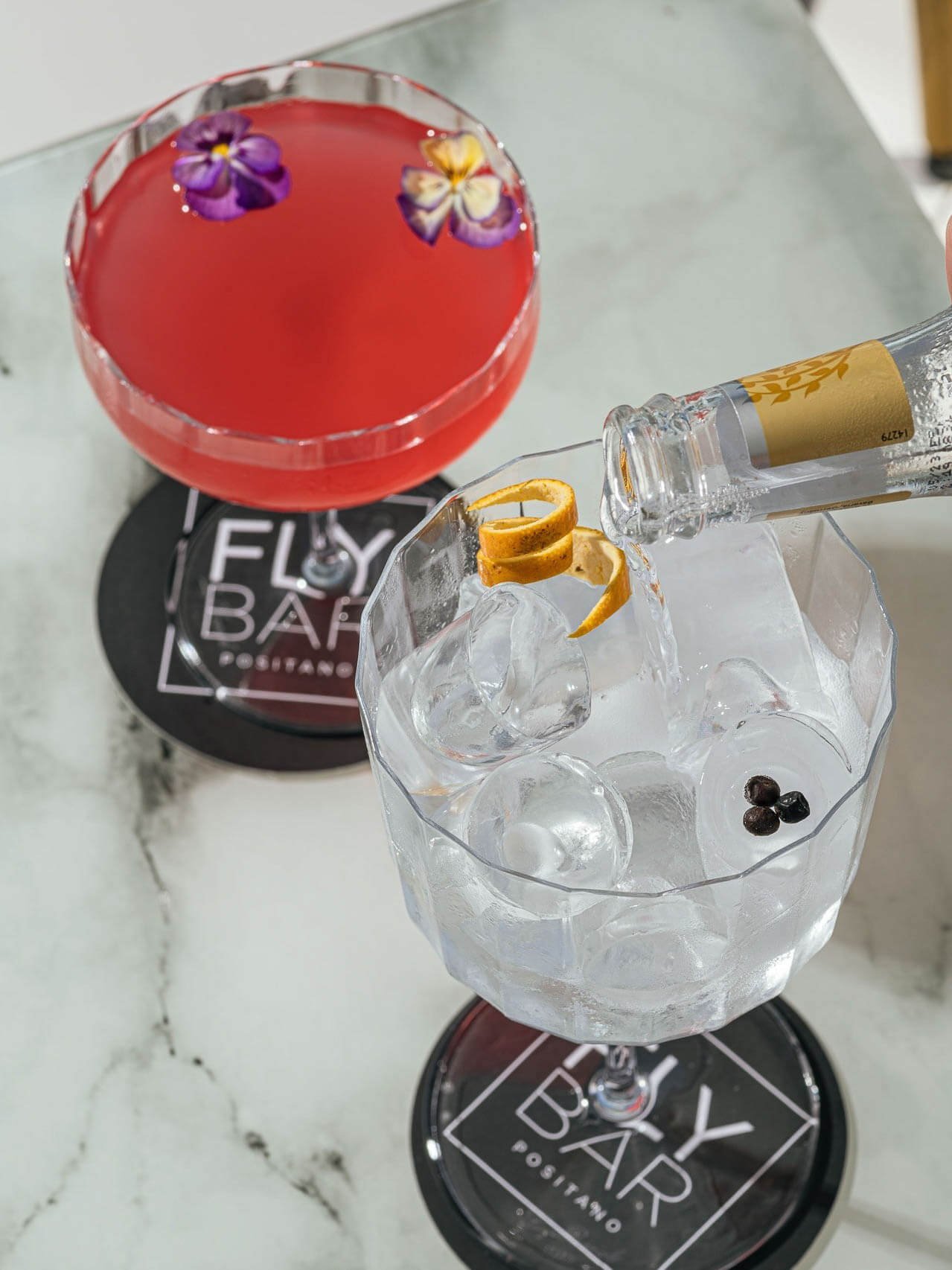 Delicious mixologist-crafted cocktails at Fly Lounge Bar in Positano Italy