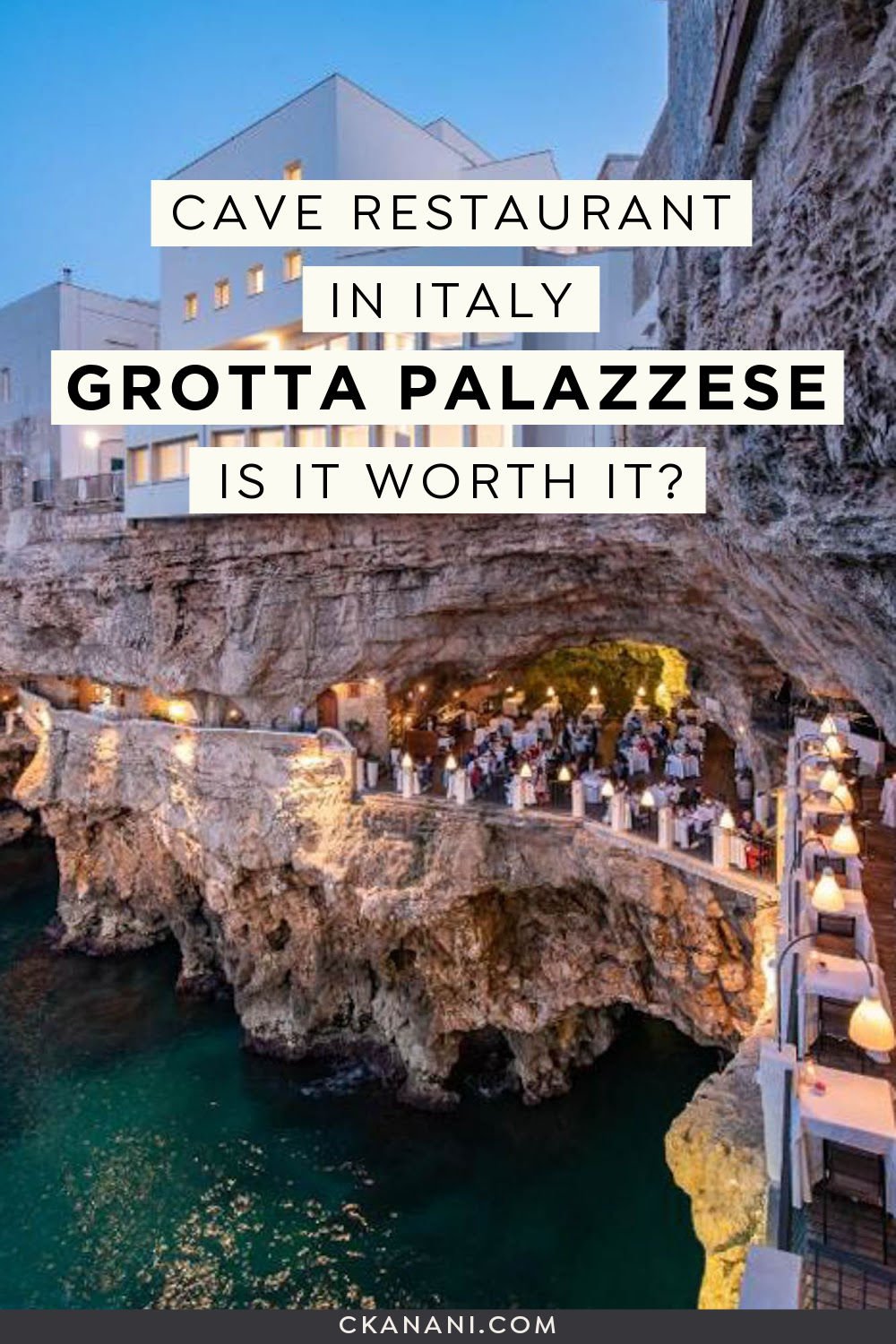 Grotta Palazzese: dining in a cave restaurant in Italy.  Italy restaurant cave, Italian restaurant in a cave, Puglia holiday, Puglia itinerary, Polignano a Mare restaurant, Puglia restaurant