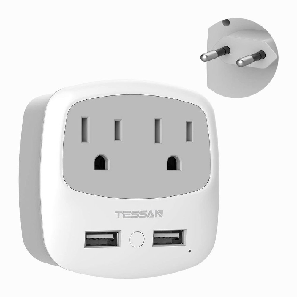 European Travel Plug Adapter, TESSAN US to Europe Plug Adaptor with 2 USB Charger 2 American Outlets, International Power Adapter for EU Italy Spain France Germany Iceland Greece Israel (Type C)