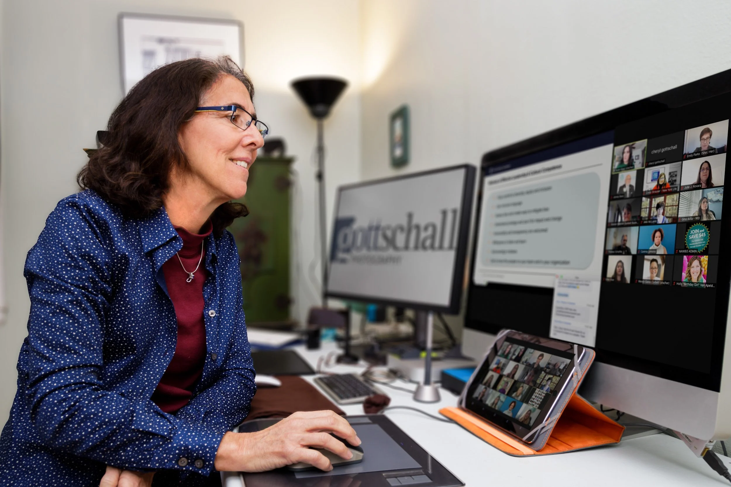 Cheryl Gottschall in her Raleigh studio, ready to discuss photography assignments and client projects.