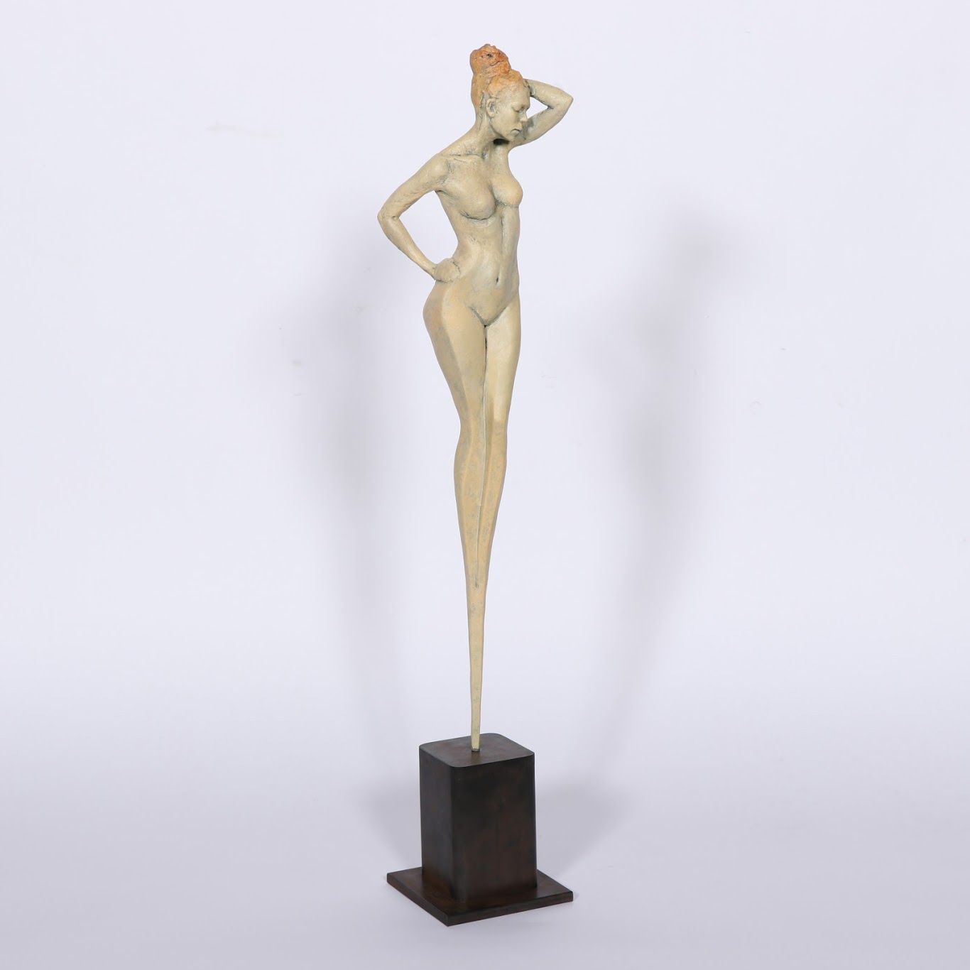   Miranda   30” H bronze sculpture with ochre patina  Steel black Base 6” x 4” square 