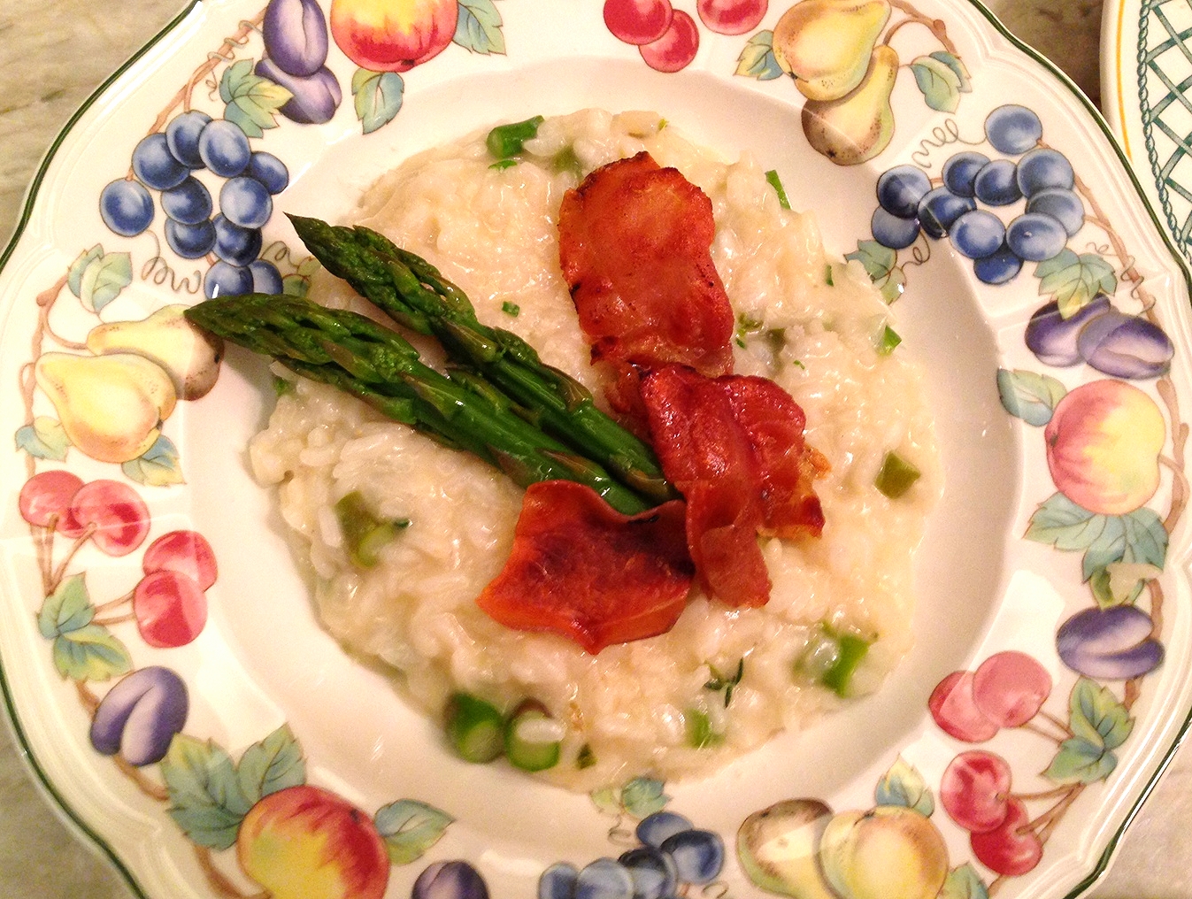 Asparagus risotto with parmigiano and crispy prosciutto