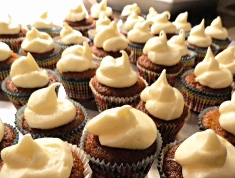 Baby carrot cake cupcakes with cream cheese frosting