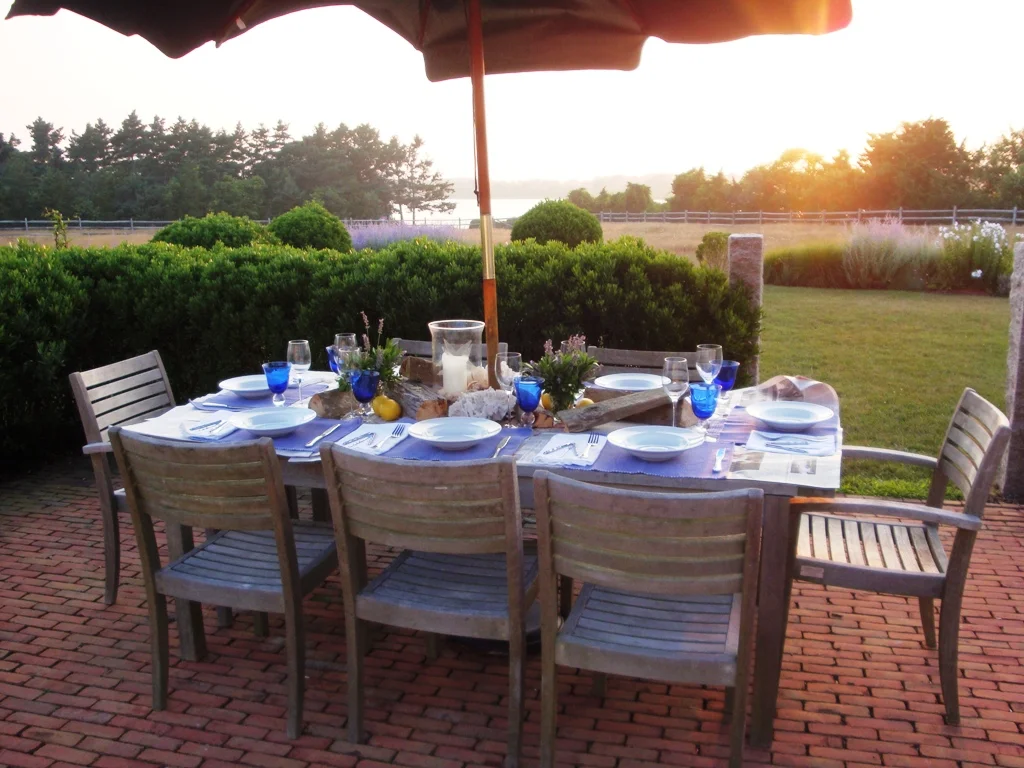 Martha's Vineyard family clambake table is set