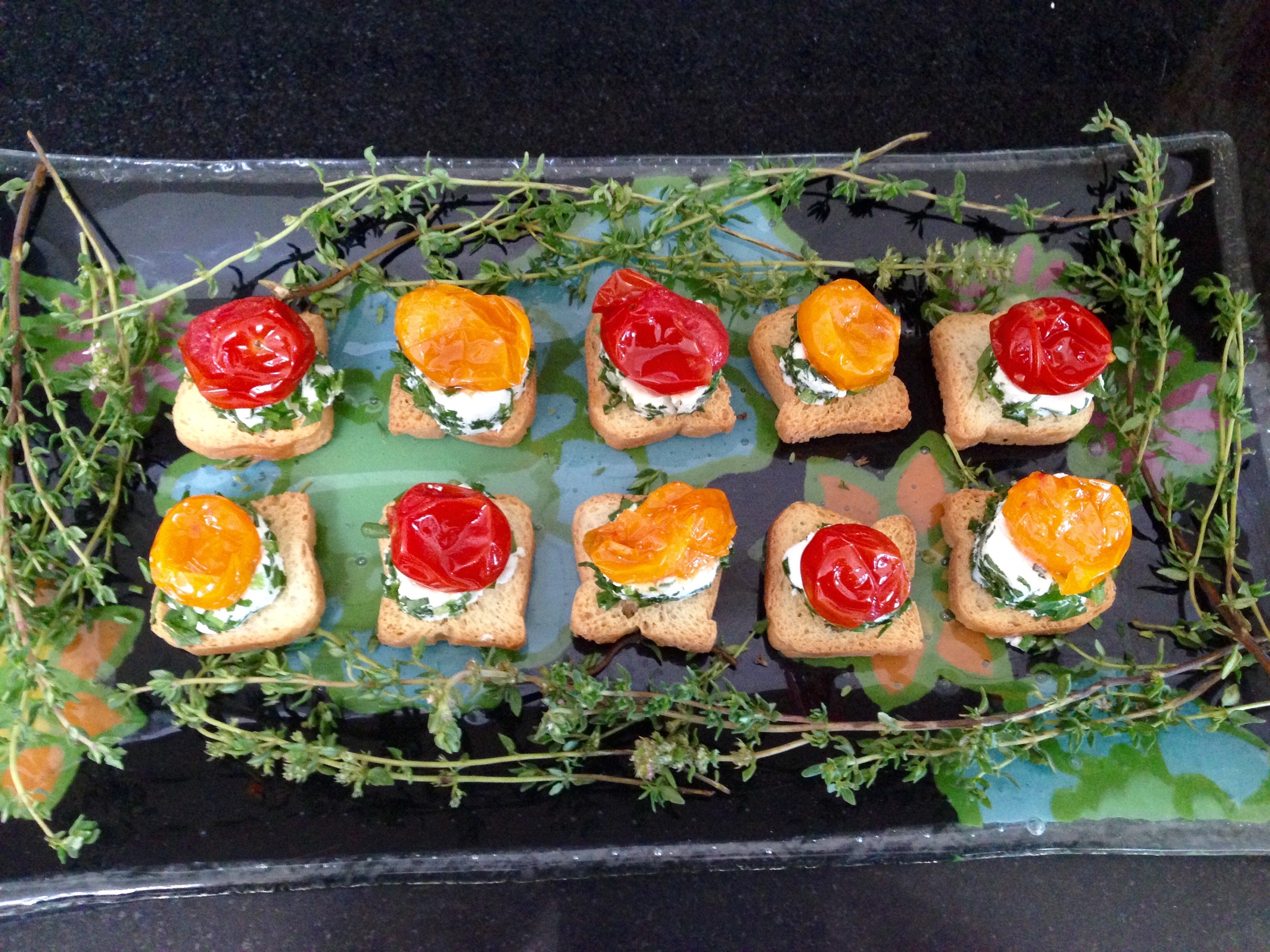 Herbed goat cheese with roasted tomato crostini