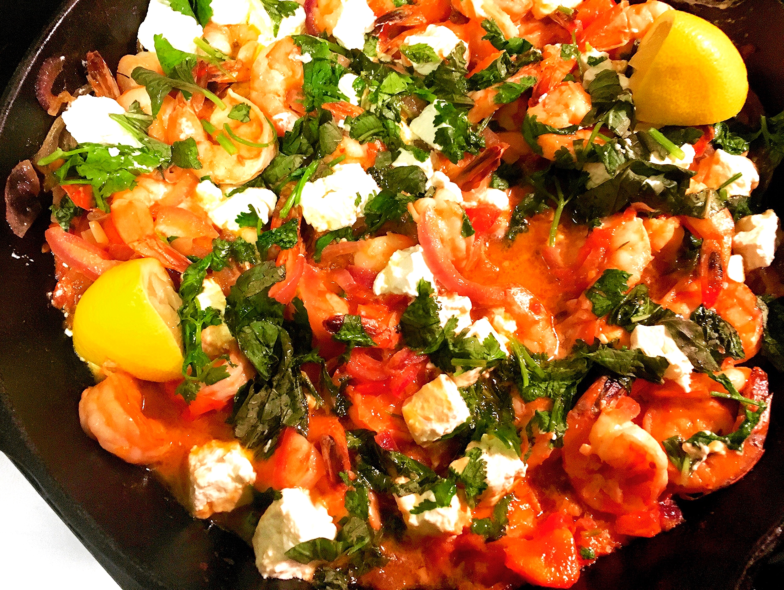 Greek Shrimp Saganaki with Tomatoes, Herbs, and Feta