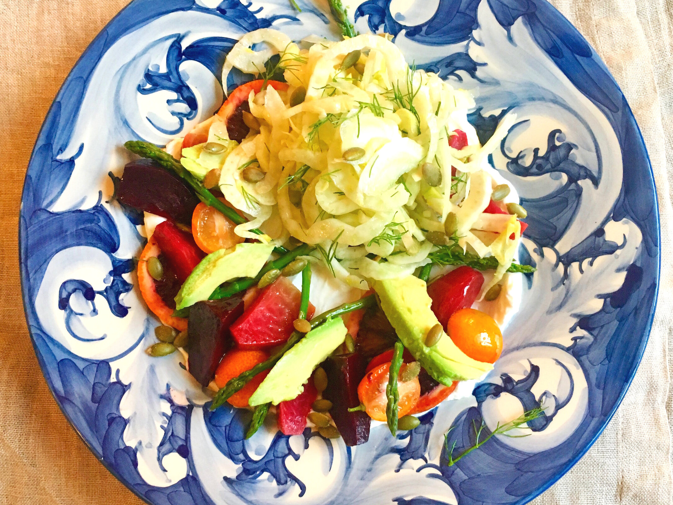 Shaved fennel, beet, and avocado salad