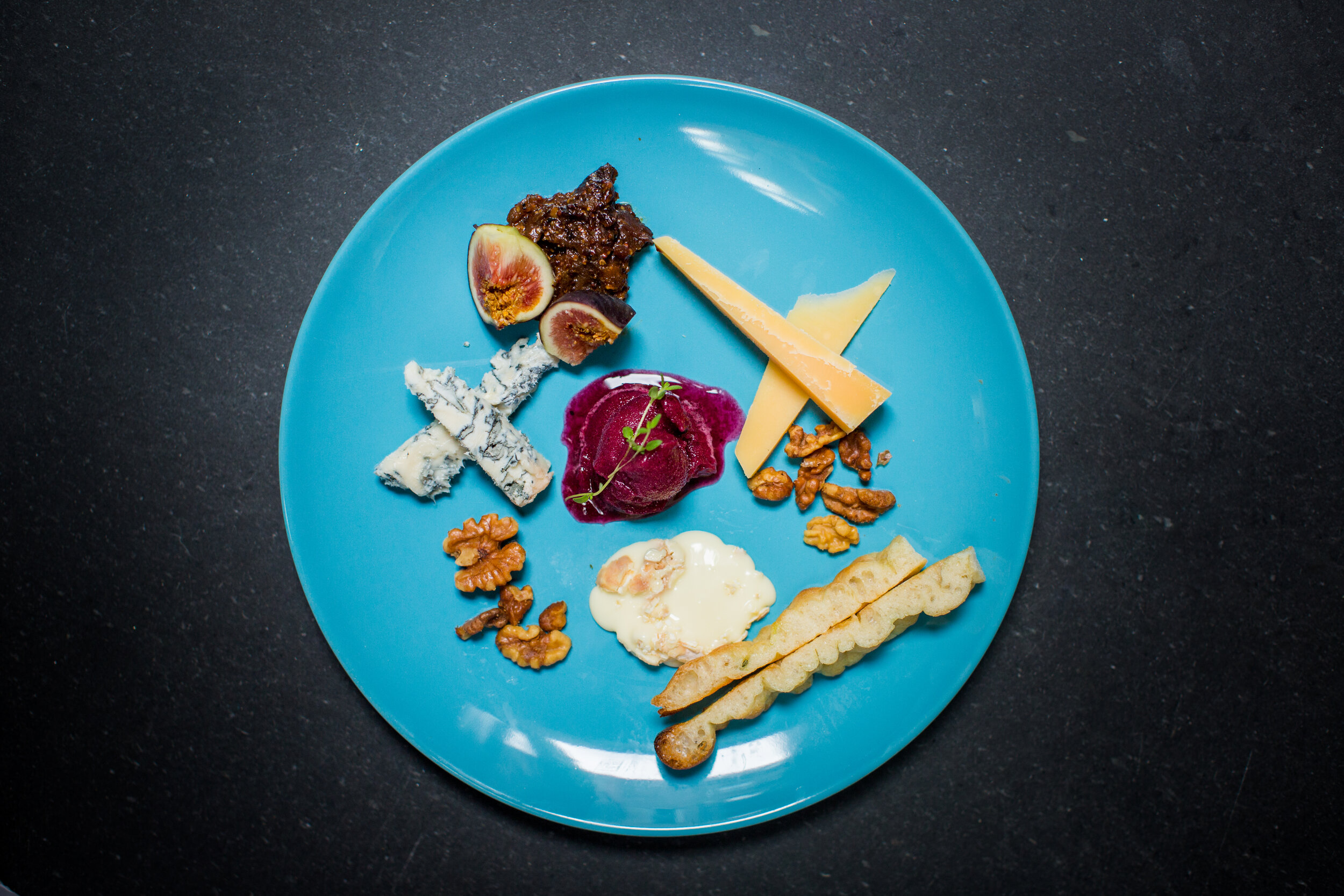 Cheese plate with concord grape-rosemary sorbetto