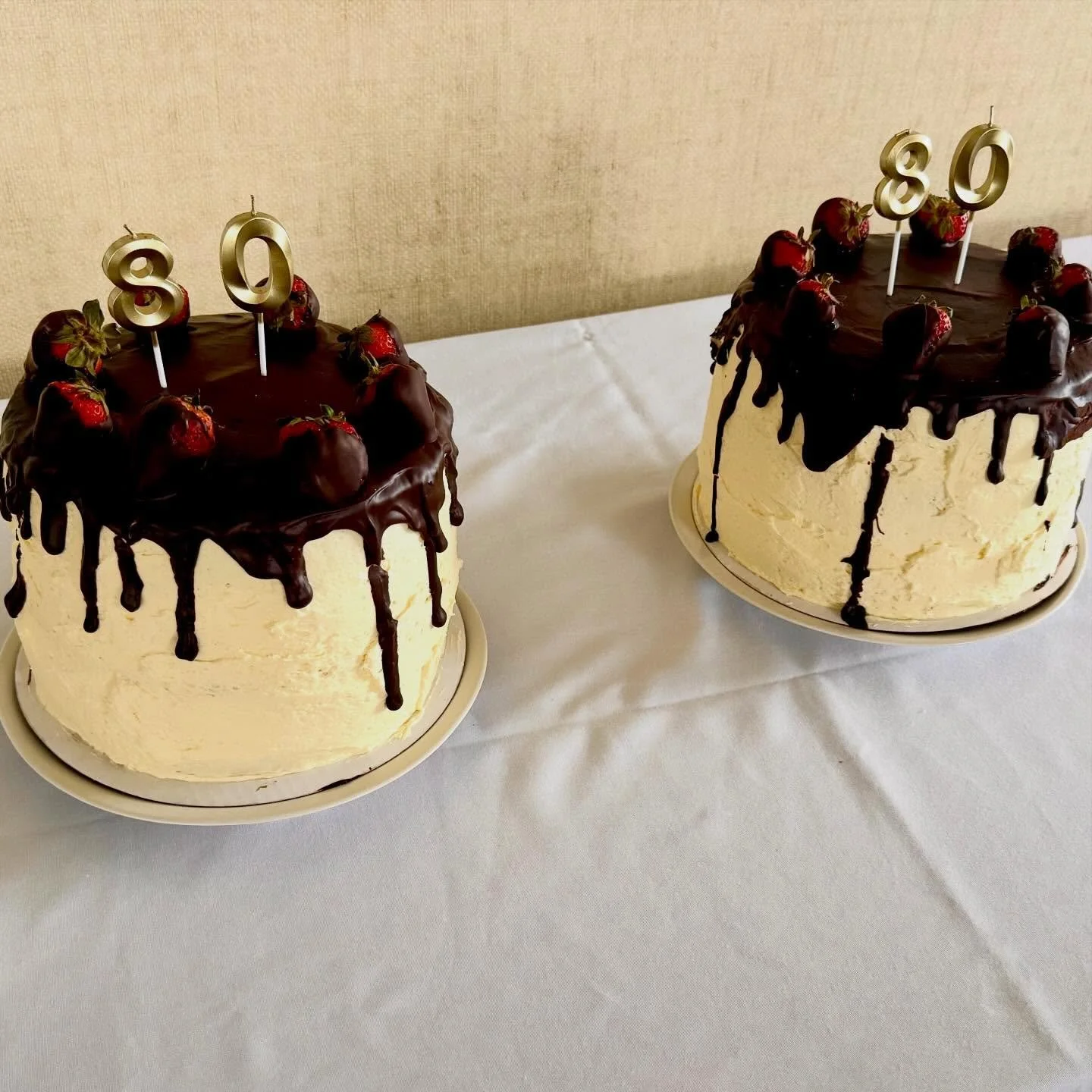Double birthday shadow cakes for 80 year-old twin brother and sister. I love these kinds of celebrations! #bluaubergine #fabulousfood #catering #privatechef #80thbirthdayparty