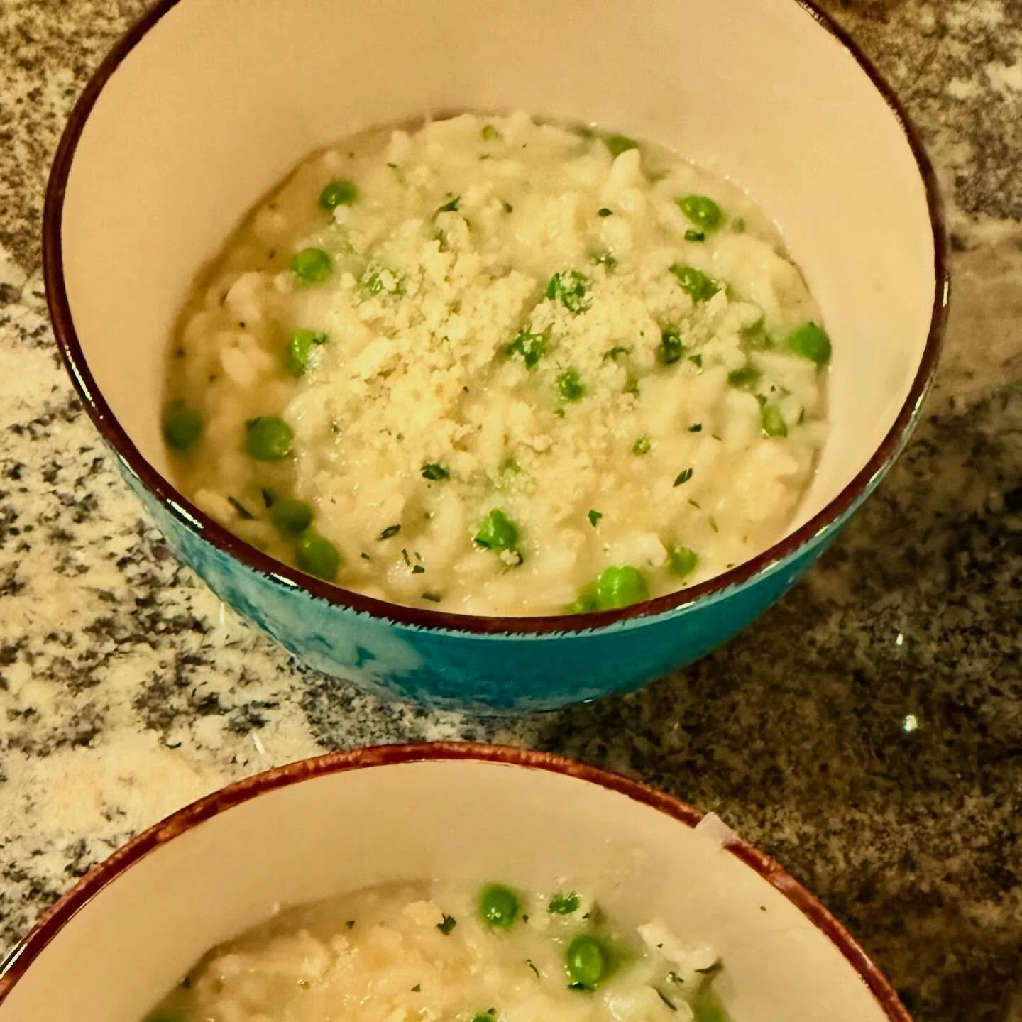Risi e bisi: a Venetian classic (risotto with peas and parmigiano). #bluaubergine #fabulousfood #catering #privatechef #mealdelivery