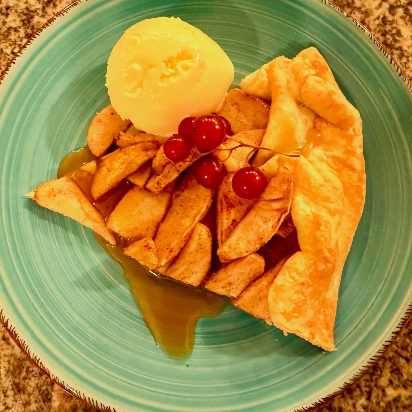 Apple galette with homemade lavender ice cream, salted caramel sauce, red currants. #bluaubergine #fabulousfood #catering #privatechef #dinnerparty