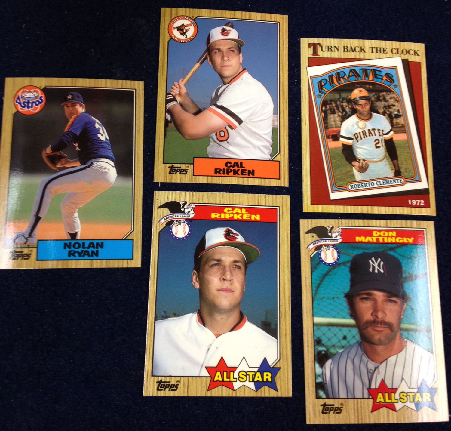 Sample Cards: Ryan, Ripken (2), Clemente, Mattingly.