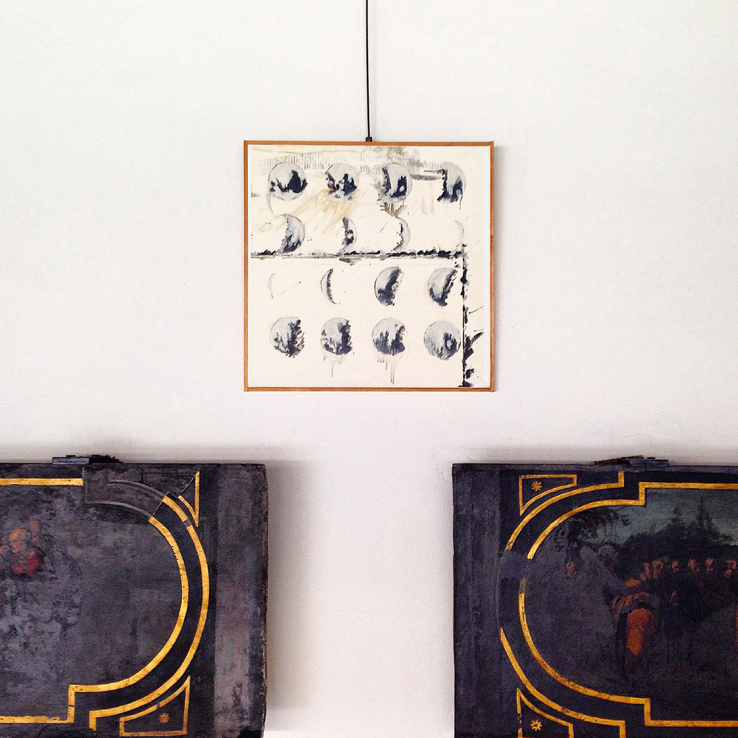 Studio per fasi lunari (Study for lunar phases), 70 x 70 cm., felt-pen and glazes on framed paper 2002