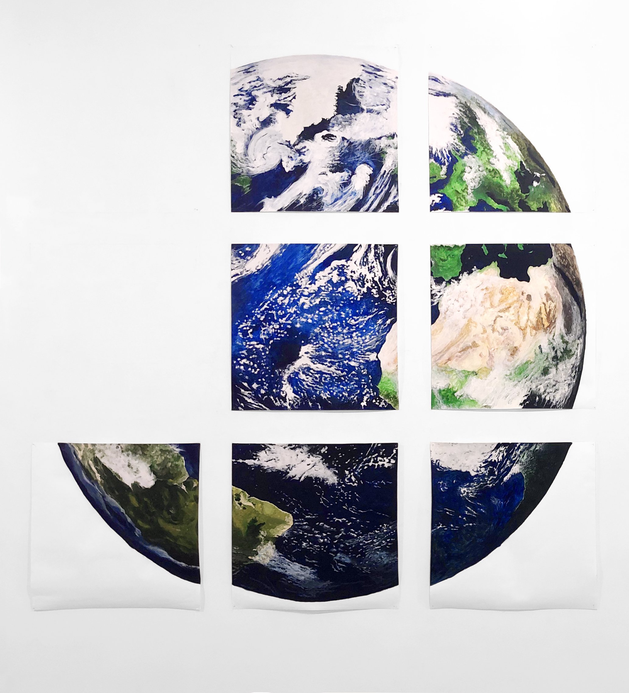 We Earth: WIP Phase 5; 7 painted modules; 2 empty spaces; in art gallery