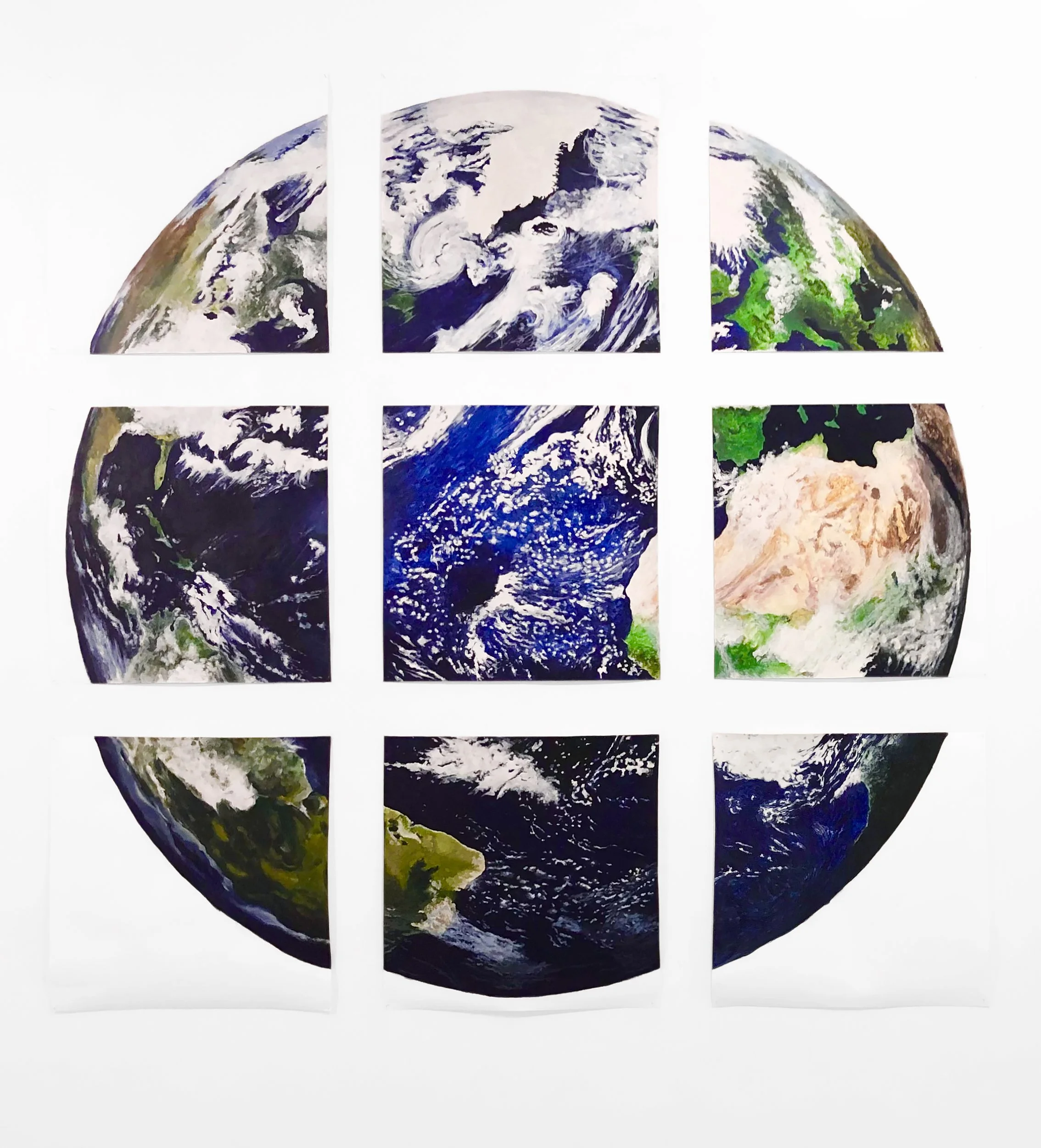 We Earth: WIP Phase 6; 9 painted modules in art gallery