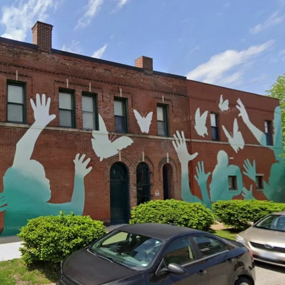 Plant Love and Grow Happiness by Joseph Mueller, depicting silhouettes of children chasing butterflies