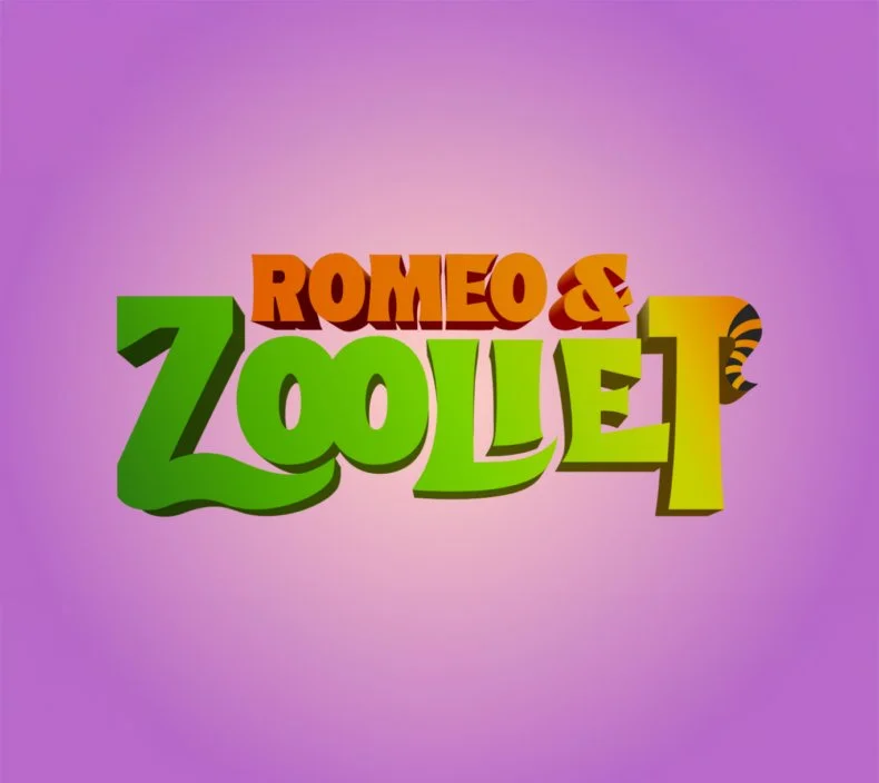Orange, purple and green graphic with the text, "Romeo & Zooliet"
