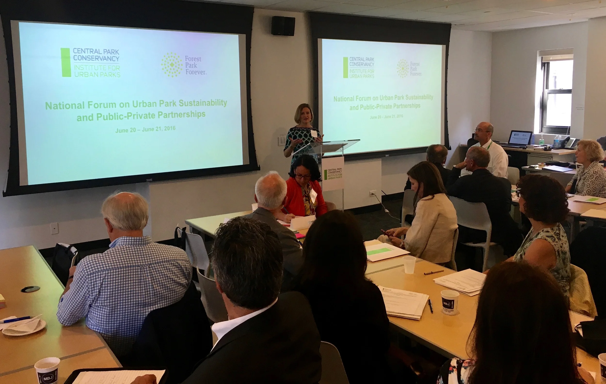 Forest Park Forever President and Executive Director Lesley S. Hoffarth, P.E., helps kick-off the Forum with co-host Central Park Conservancy 