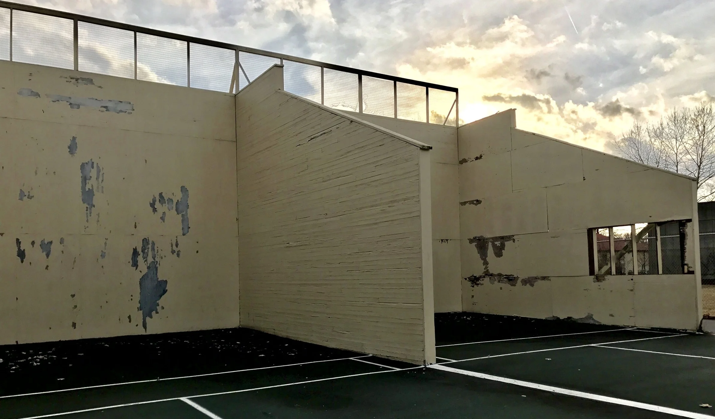A look at the handball courts before repairs begin.