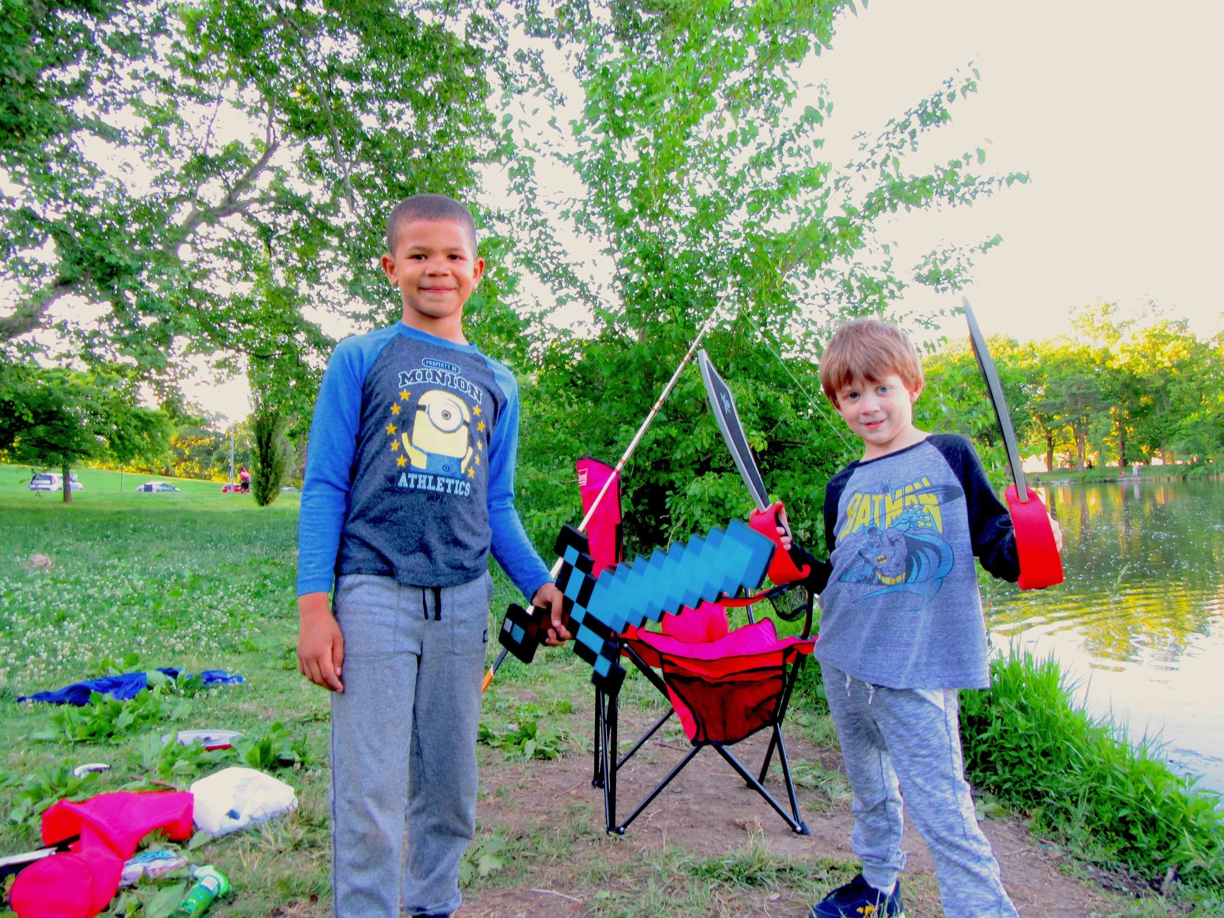 Mark’s son Seamus and his friend Angelo are certain swords are a very important part of fishing.