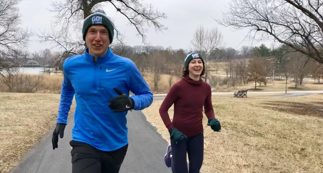 Mark Spewak and Mona Vespa running in Forest Park