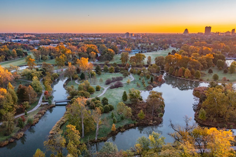 Aerial view of Picnic Island in Forest Park