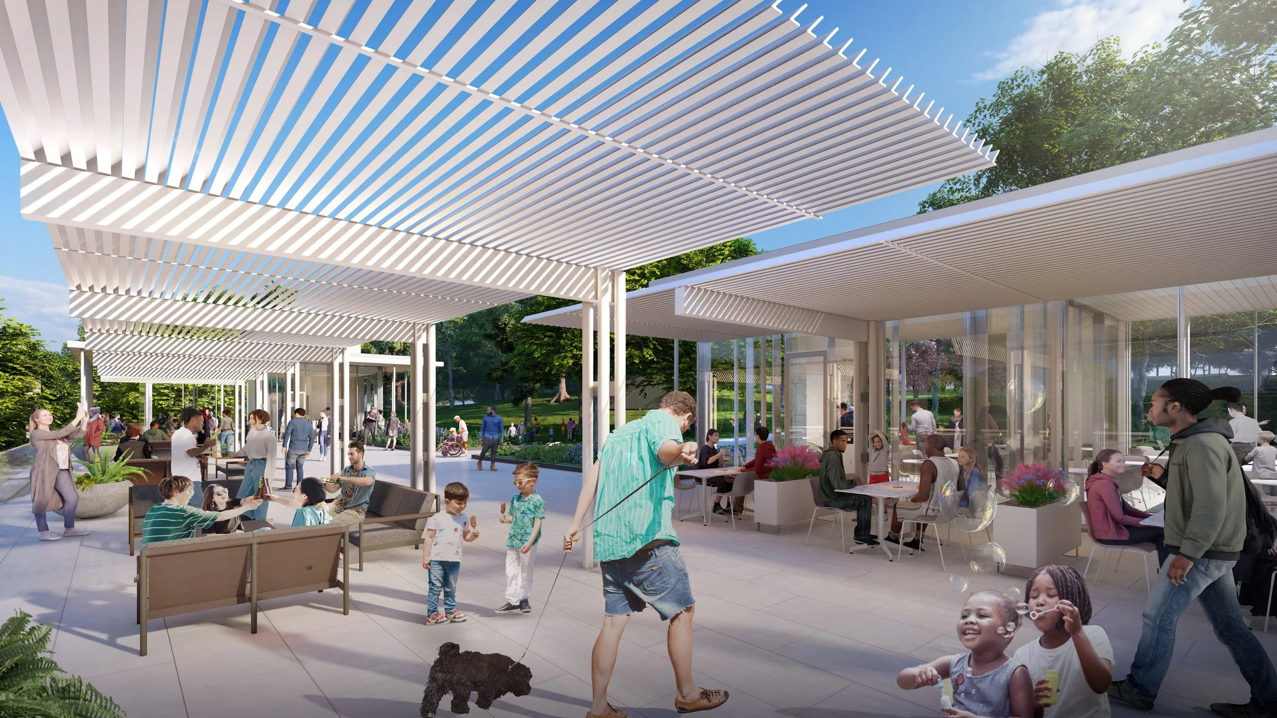 On the Taylor Family Terrace, visitors can enjoy a meal al fresco in warmer weather, soaking up the sun or relaxing in the shade.