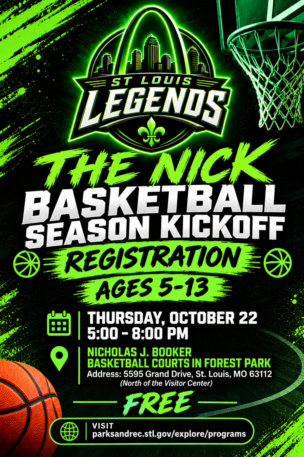 Flyer for Forest Park Basketball Season Kickoff